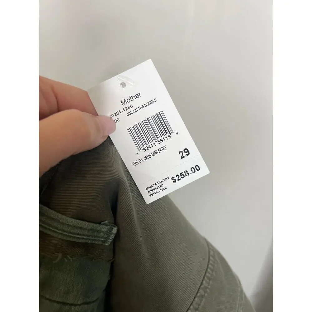 NWT Mother The G.I. Jane Cargo Pockets Cotton Mini Skirt Army Green Size: 29